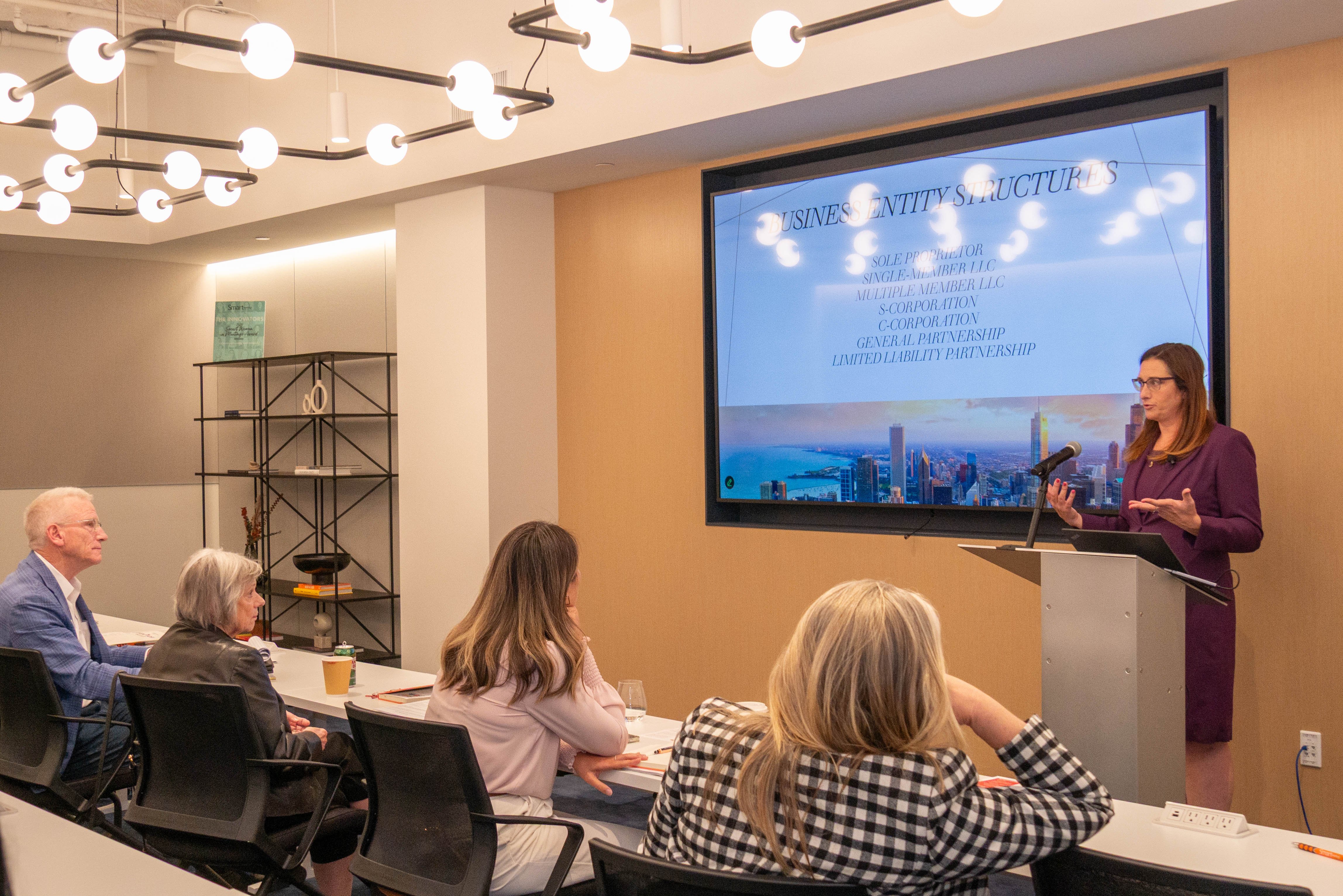 Speaker, Katy M. Young, explaining why you should never use "partnership" in your contracts.